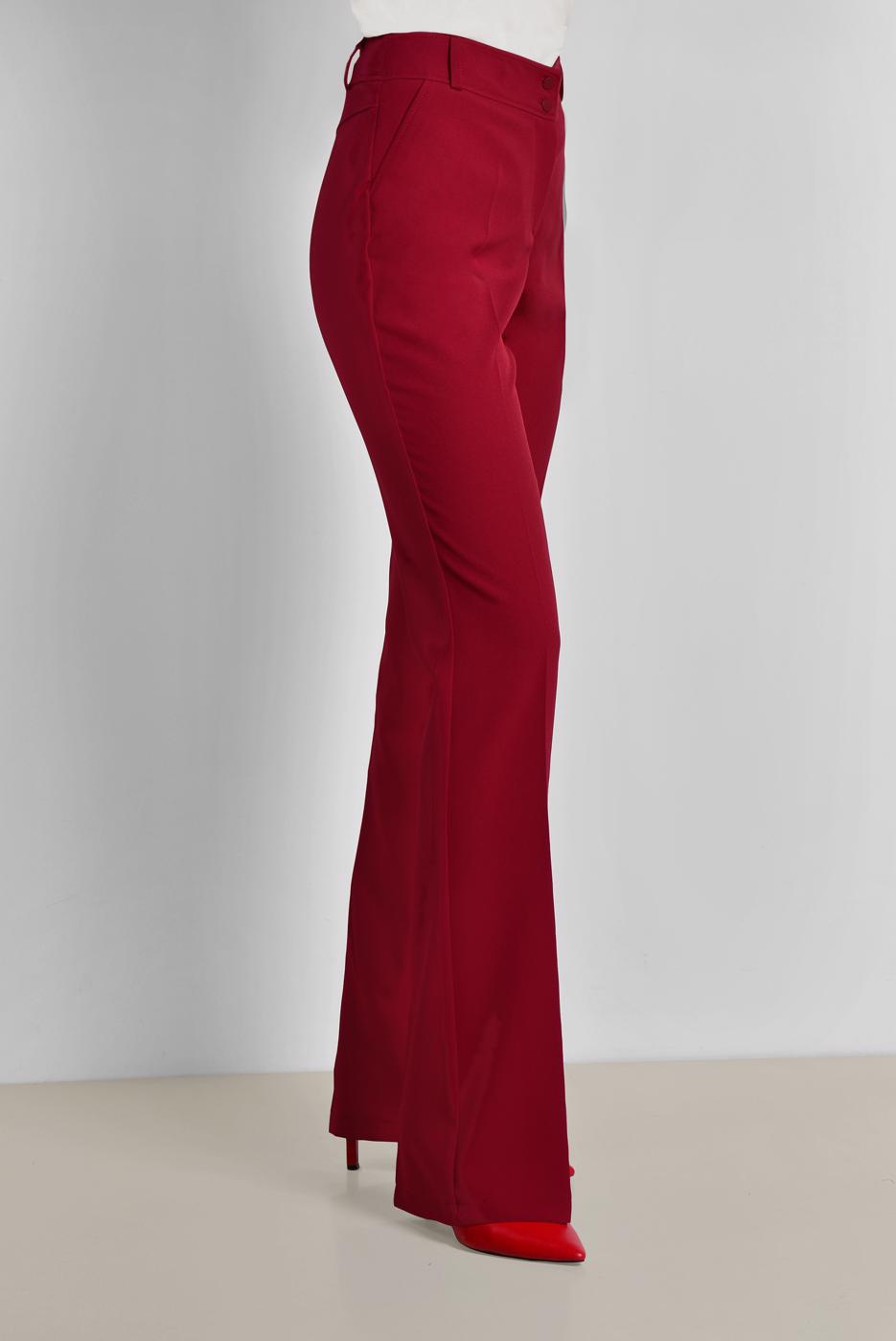 Tesettür giyim KIRMIZI ALVİNA ARA BEL GENİŞ PAÇA PANTOLON 7523	