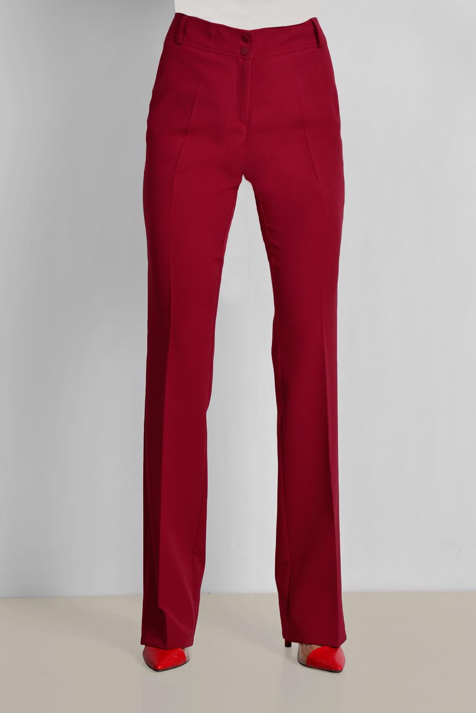 Tesettür giyim KIRMIZI ALVİNA ARA BEL GENİŞ PAÇA PANTOLON 7523	