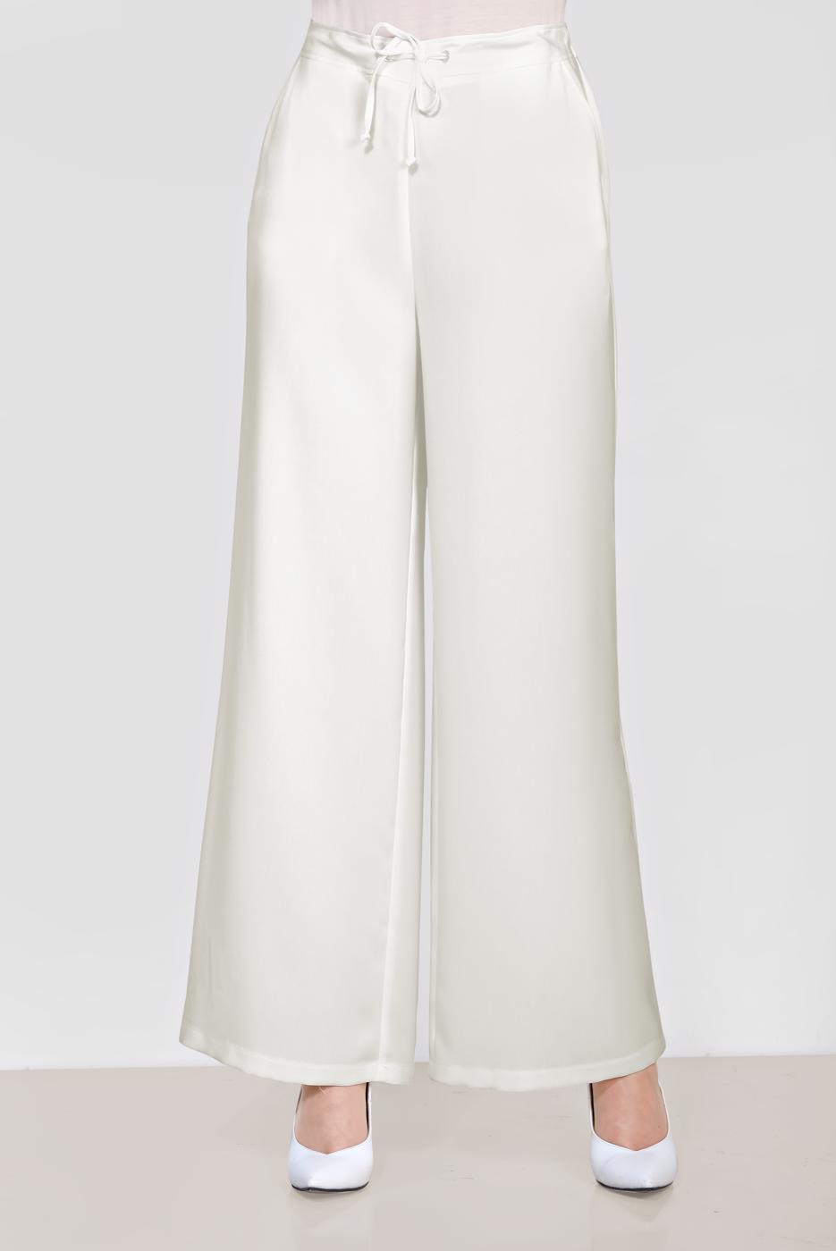 Tesettür giyim KREM ALVİNA BEL KISMI BÜZGÜ BAĞCIKLI PANTOLON 7536