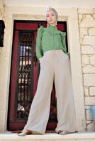 Tesettür giyim BEJ ALVİNA BEL KISMI BÜZGÜ BAĞCIKLI PANTOLON 7536