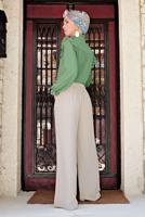 Tesettür giyim BEJ ALVİNA BEL KISMI BÜZGÜ BAĞCIKLI PANTOLON 7536