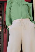 Tesettür giyim BEJ ALVİNA BEL KISMI BÜZGÜ BAĞCIKLI PANTOLON 7536