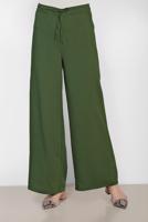 Tesettür giyim HAKİ ALVİNA BEL KISMI BÜZGÜ BAĞCIKLI PANTOLON 7536