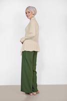 Tesettür giyim HAKİ ALVİNA BEL KISMI BÜZGÜ BAĞCIKLI PANTOLON 7536