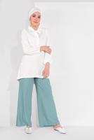 Tesettür giyim MAVİ ALVİNA BEL KISMI BÜZGÜ BAĞCIKLI PANTOLON 7536
