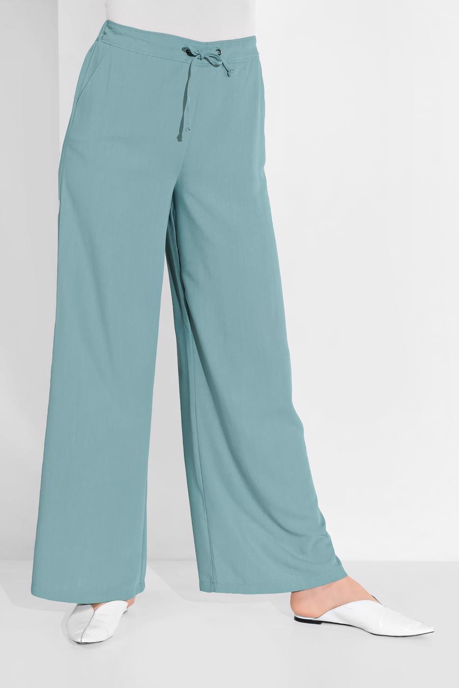 Tesettür giyim MAVİ ALVİNA BEL KISMI BÜZGÜ BAĞCIKLI PANTOLON 7536