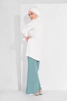 Tesettür giyim MAVİ ALVİNA BEL KISMI BÜZGÜ BAĞCIKLI PANTOLON 7536