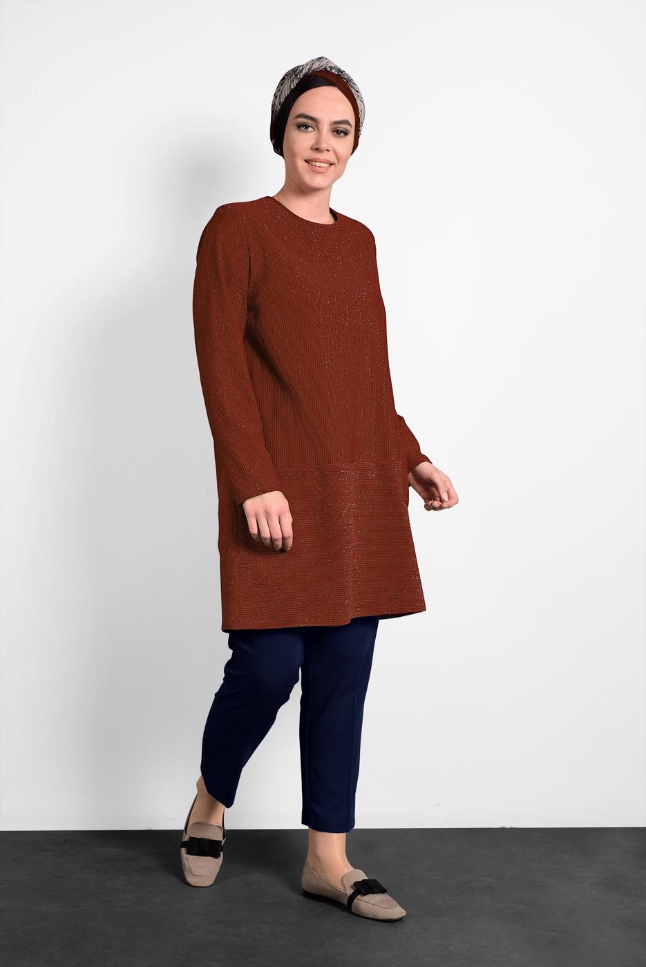 Vêtements hijab BLEU MARINE ALVINA PANTALON EN COUTIL À TAILLE MI-HAUTE 7537 