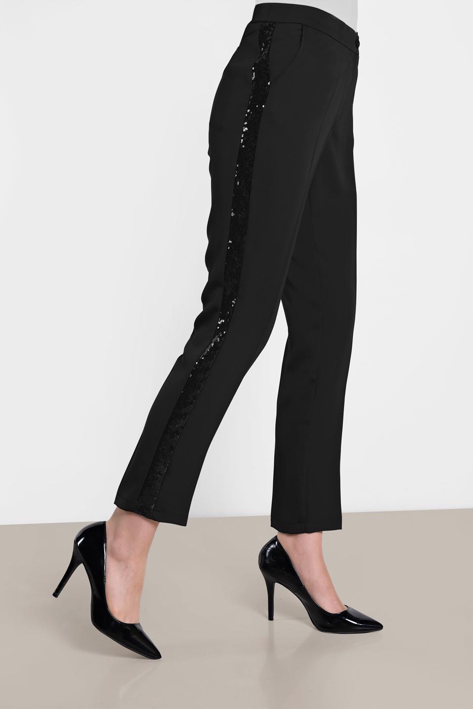 Tesettür giyim SİYAH ALVİNA PUL PAYET ŞERİT  DETAYLI PANTOLON 7565