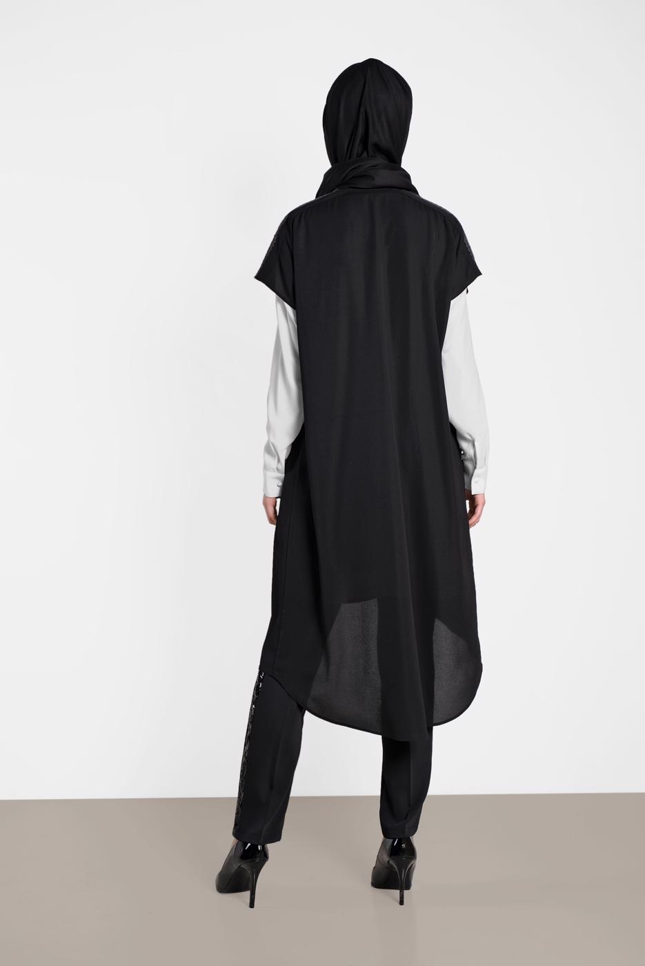 Tesettür giyim SİYAH ALVİNA PUL PAYET ŞERİT  DETAYLI PANTOLON 7565