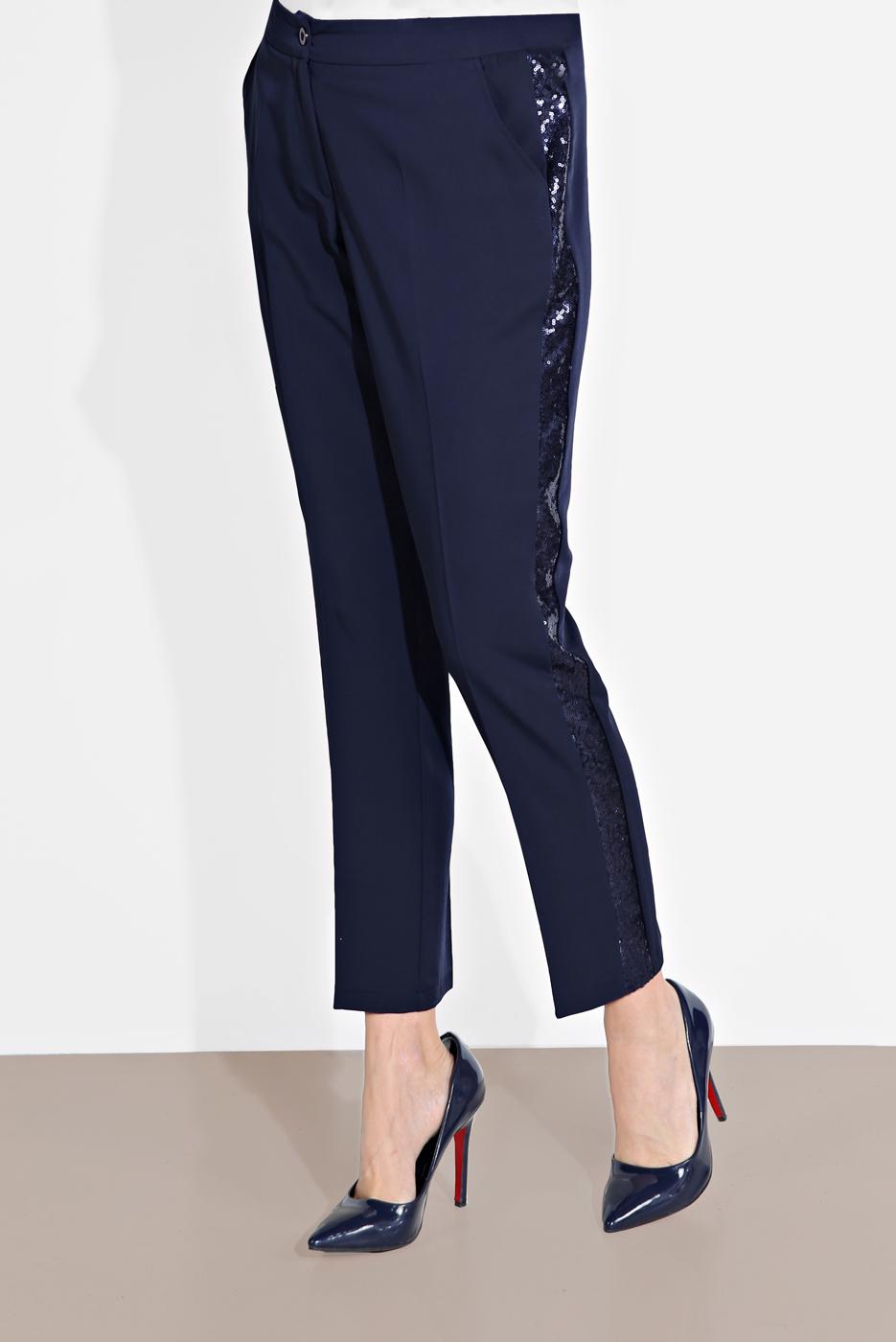 Tesettür giyim LACİVERT ALVİNA PUL PAYET ŞERİT  DETAYLI PANTOLON 7565