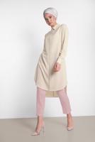 Tesettür giyim PUDRA ALVİNA BİLEK KISMI YIRTMAÇLI PANTOLON 7575