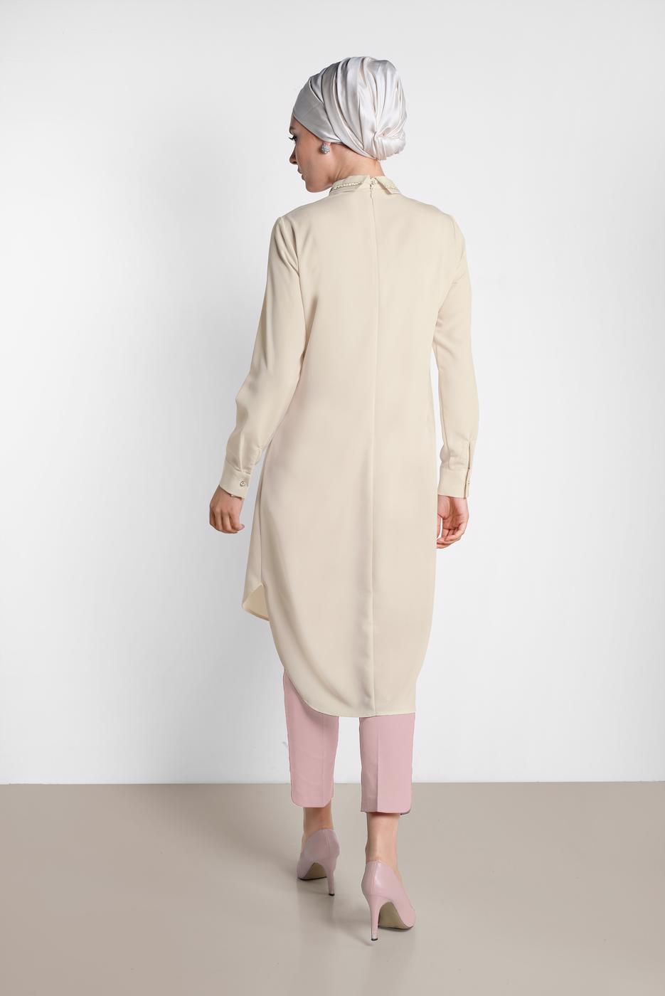 Tesettür giyim PUDRA ALVİNA BİLEK KISMI YIRTMAÇLI PANTOLON 7575