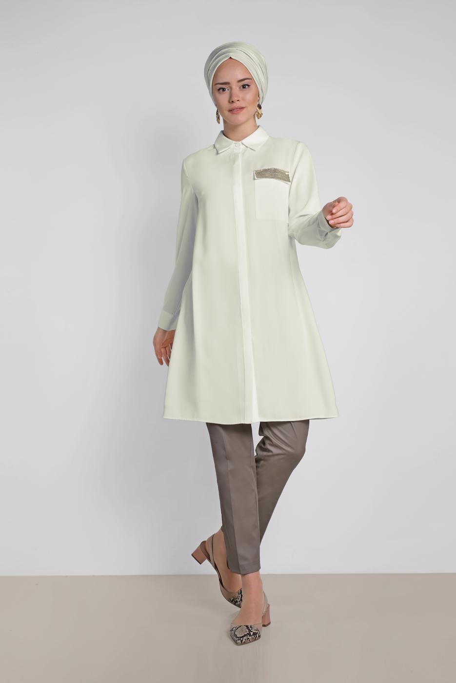 Tesettür giyim VİZON ALVİNA BİLEK KISMI YIRTMAÇLI PANTOLON 7575