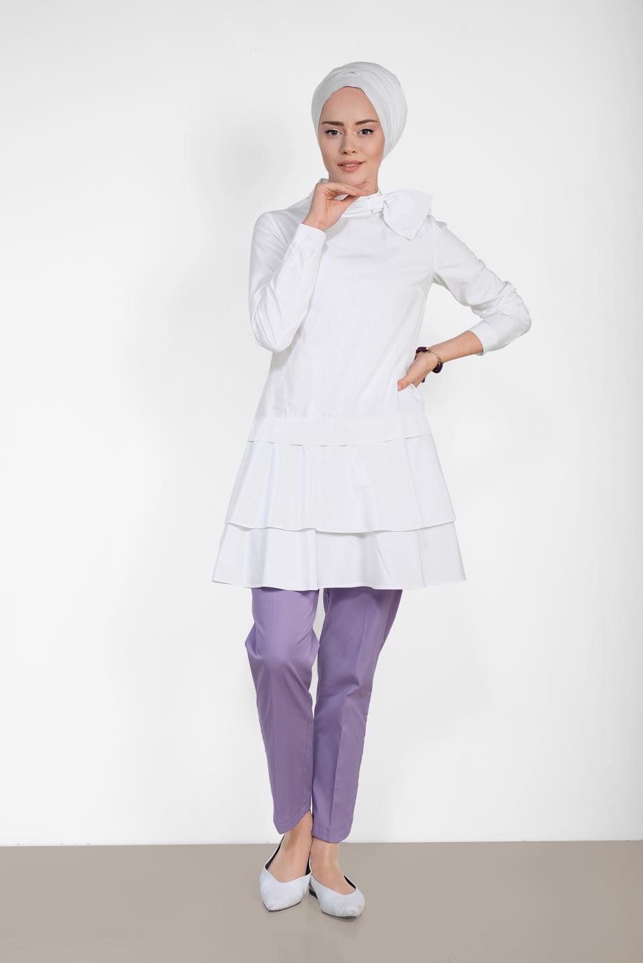 Tesettür giyim MOR ALVİNA BİLEK KISMI YIRTMAÇLI PANTOLON 7575