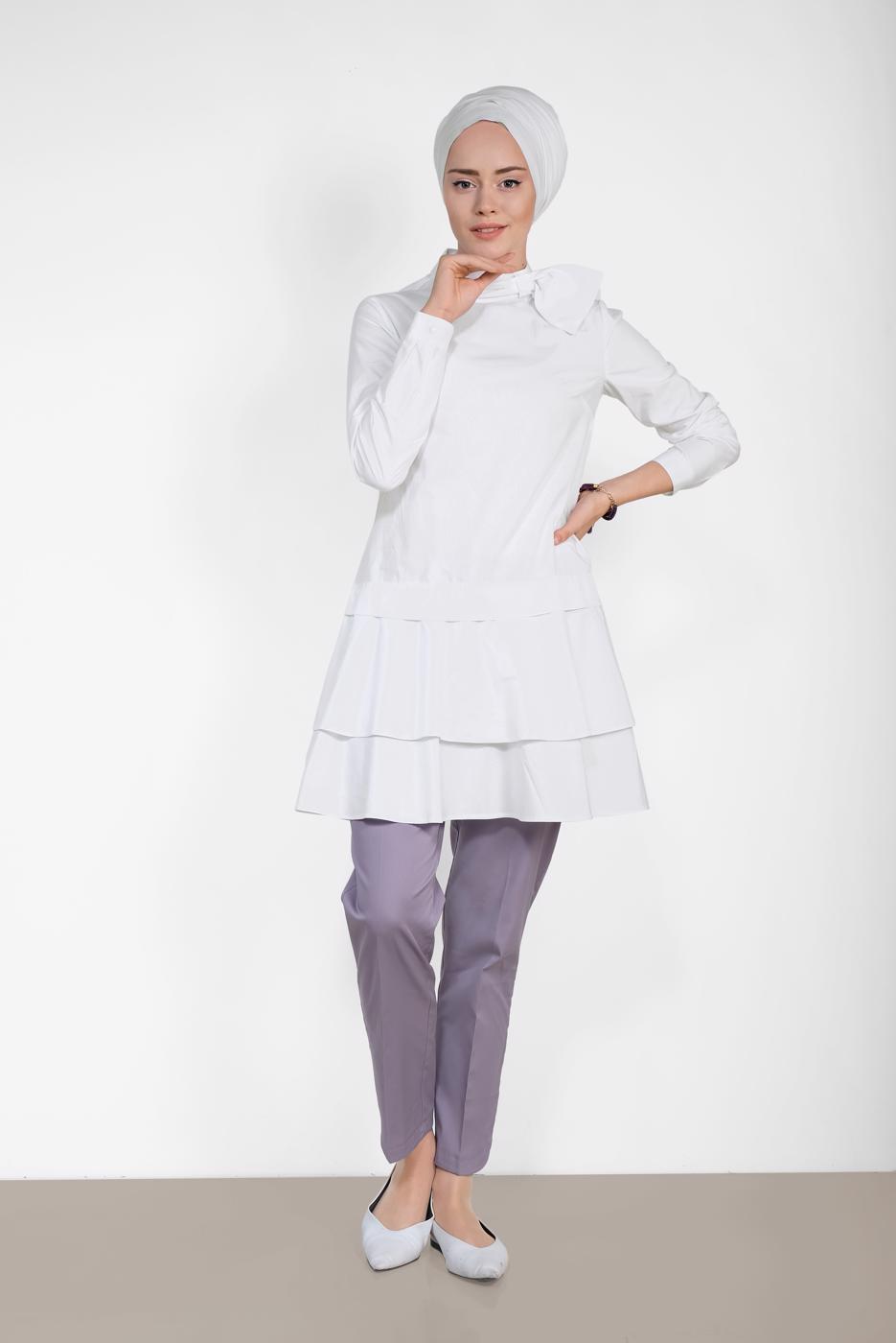 Tesettür giyim MOR ALVİNA BİLEK KISMI YIRTMAÇLI PANTOLON 7575