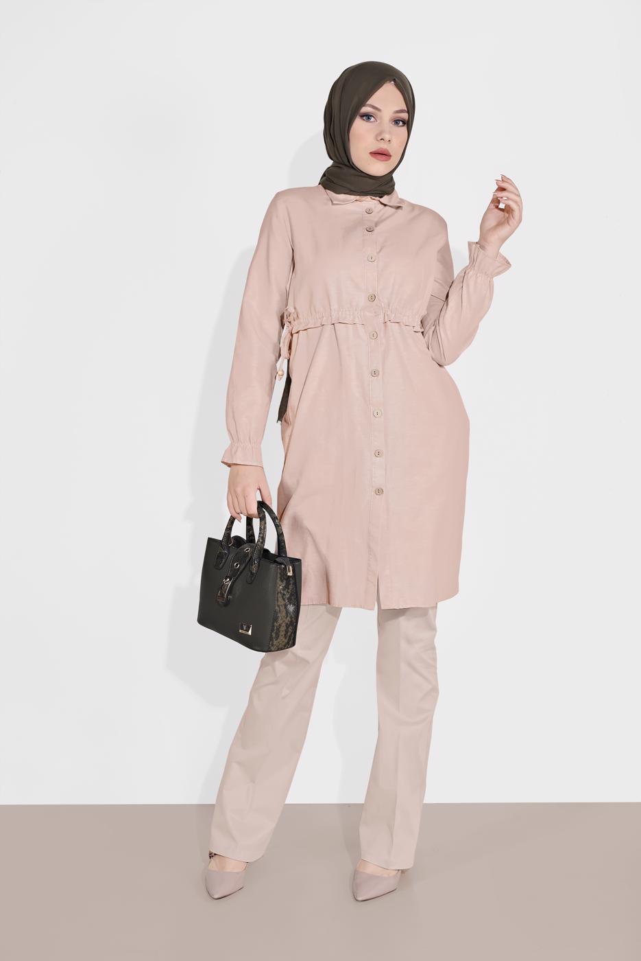 Tesettür giyim BEJ ALVİNA BOL PAÇA PAMUKLU PANTOLON 7576