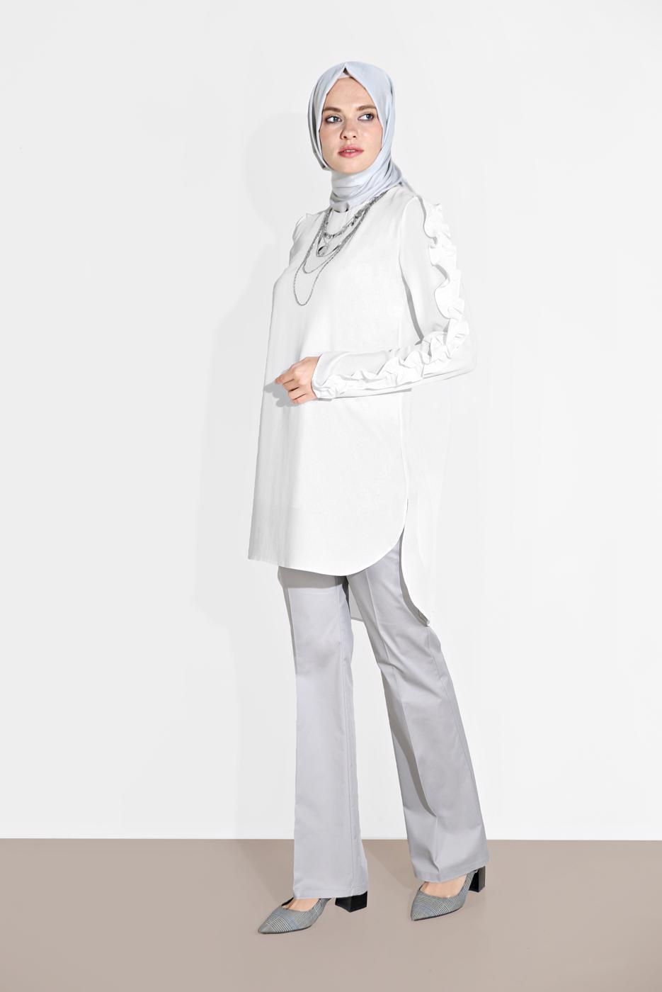 Tesettür giyim GÜMÜŞ ALVİNA BOL PAÇA PAMUKLU PANTOLON 7576