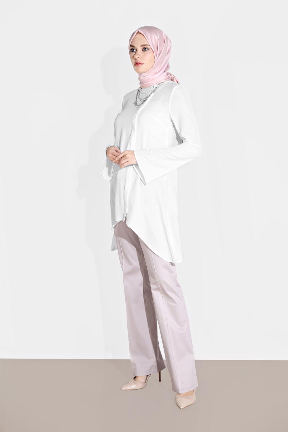 Tesettür giyim EKRU ALVİNA BOL PAÇA PAMUKLU PANTOLON 7576