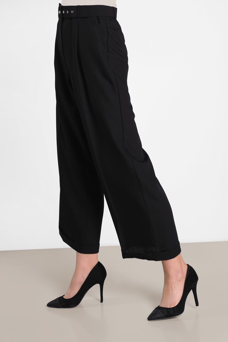 Tesettür giyim SİYAH ALVİNA ARA BEL BOL PAÇA PANTOLON 7581