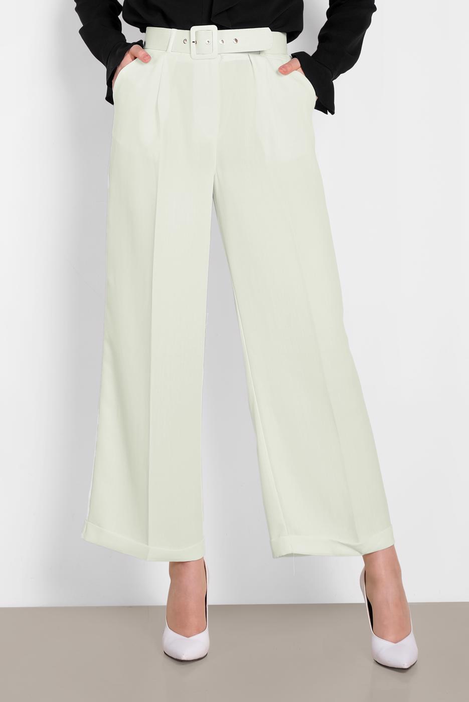 Tesettür giyim KREM ALVİNA ARA BEL BOL PAÇA PANTOLON 7581