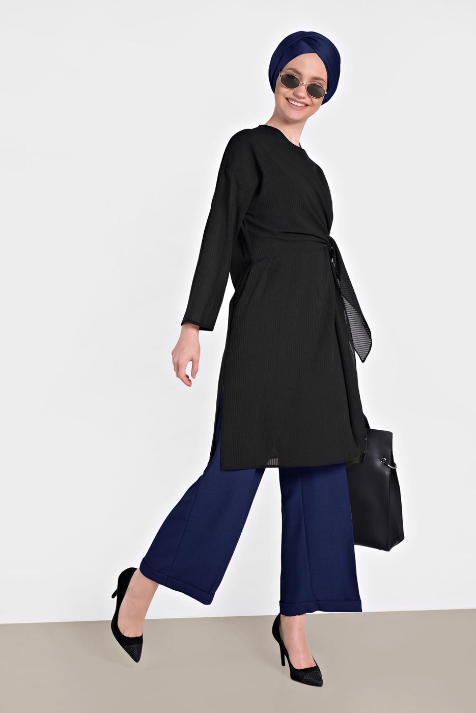 Tesettür giyim LACİVERT ALVİNA ARA BEL BOL PAÇA PANTOLON 7581
