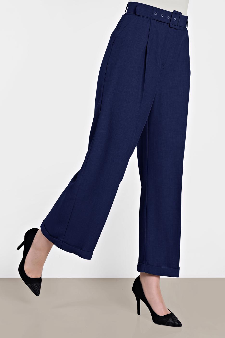 Tesettür giyim LACİVERT ALVİNA ARA BEL BOL PAÇA PANTOLON 7581