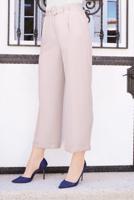 Tesettür giyim BEJ ALVİNA ARA BEL BOL PAÇA PANTOLON 7581