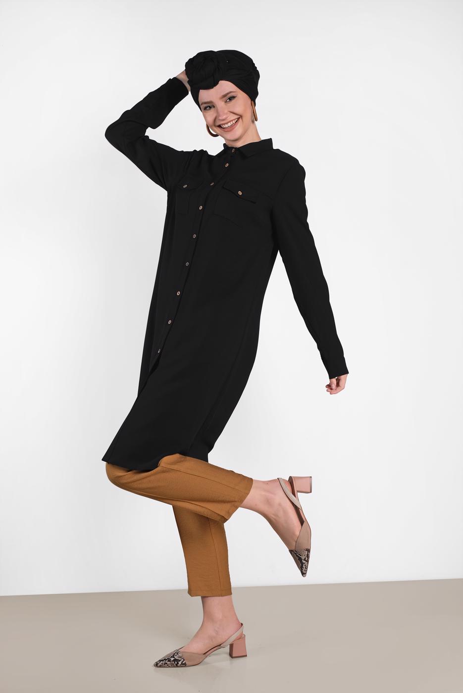 Tesettür giyim TURUNCU ALVİNA PİLELİ DÜĞMELİ PANTOLON 7586