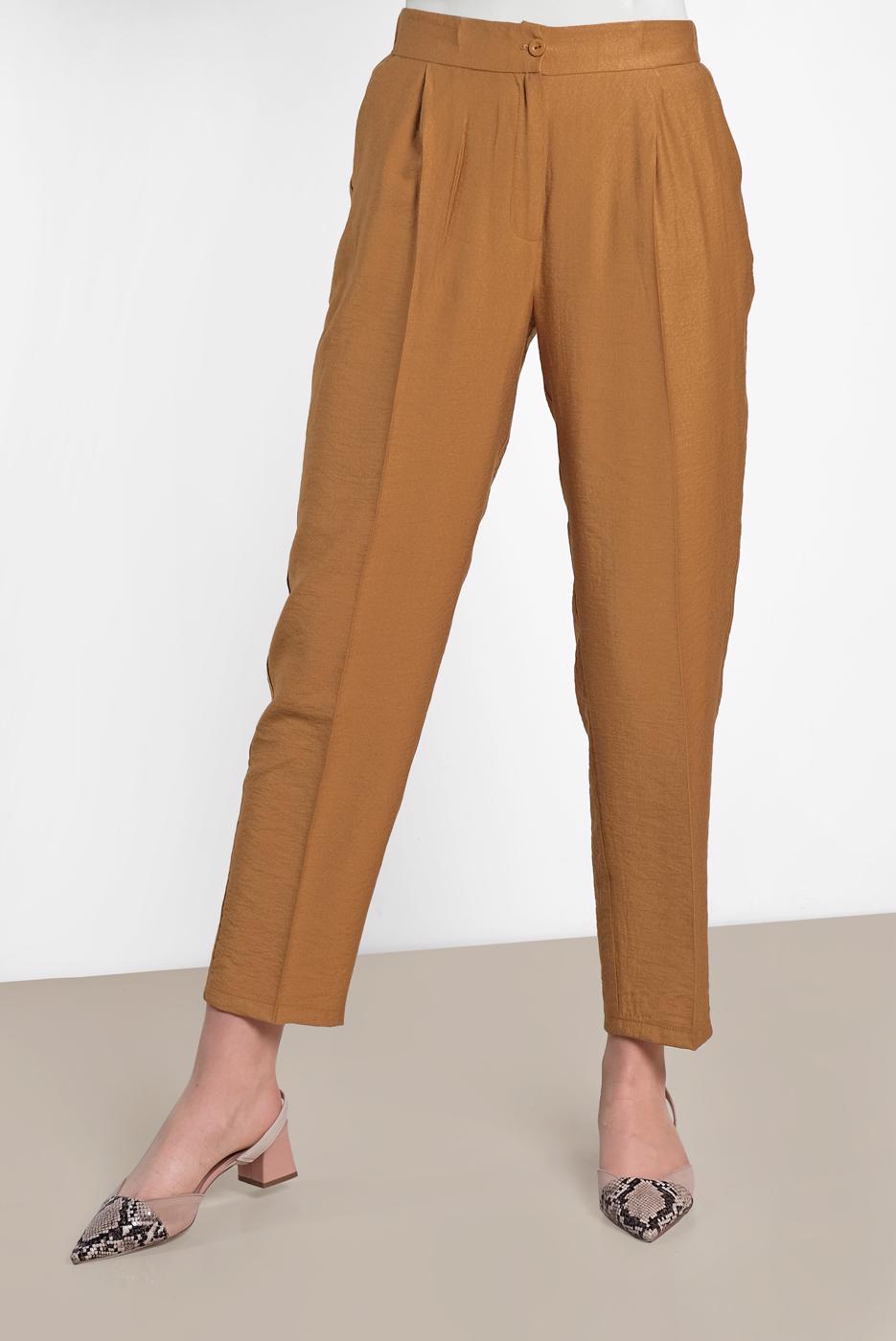 Tesettür giyim TURUNCU ALVİNA PİLELİ DÜĞMELİ PANTOLON 7586