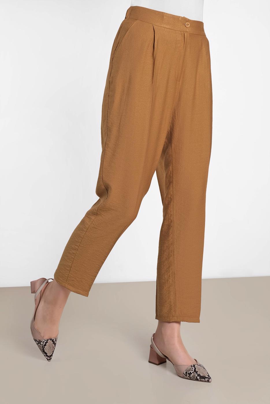 Tesettür giyim TURUNCU ALVİNA PİLELİ DÜĞMELİ PANTOLON 7586