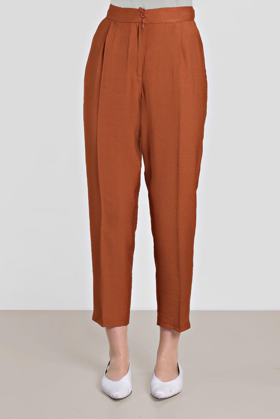 Tesettür giyim KAHVE ALVİNA PİLELİ DÜĞMELİ PANTOLON 7586