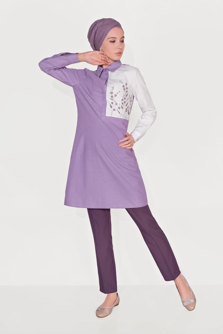 Tesettür giyim MOR ALVİNA ARA BEL CEPLİ PANTOLON 7605 