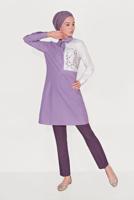 Tesettür giyim MOR ALVİNA ARA BEL CEPLİ PANTOLON 7605 