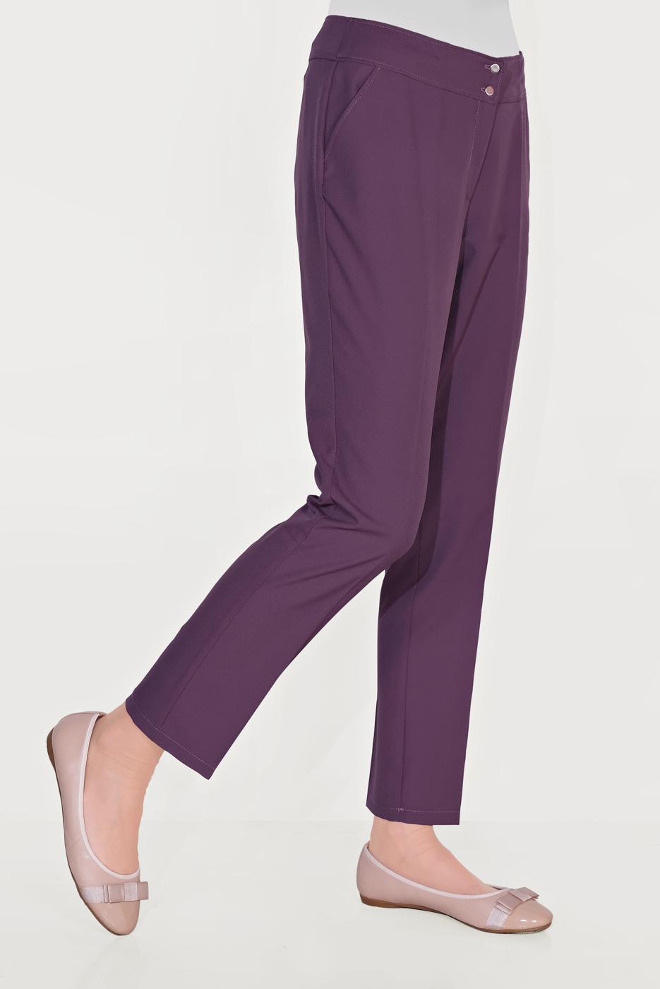 Tesettür giyim MOR ALVİNA ARA BEL CEPLİ PANTOLON 7605 