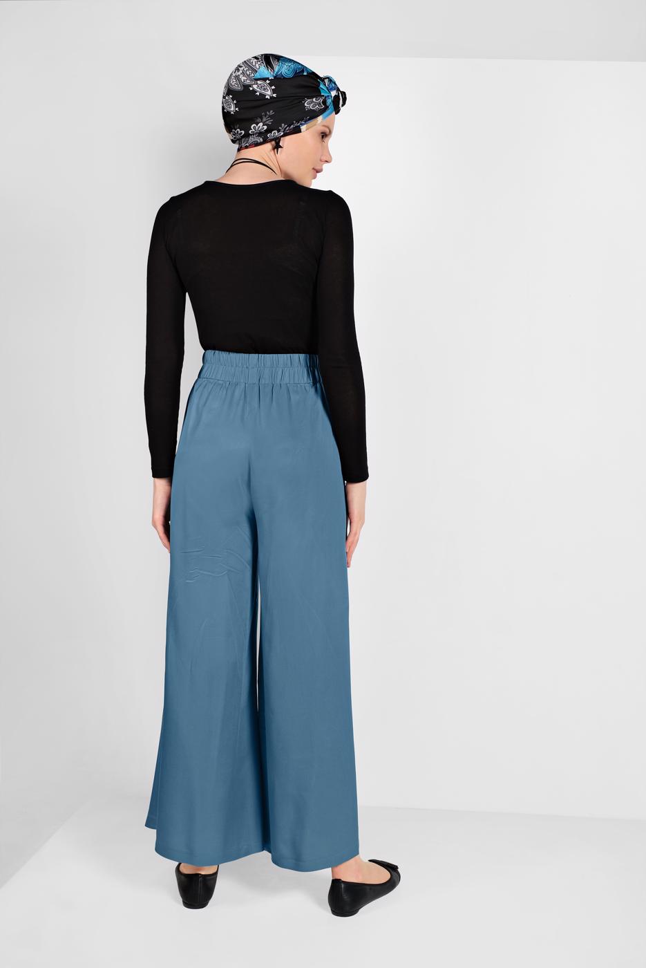 Tesettür giyim MAVİ GENİŞ PAÇA PANTOLON 7735