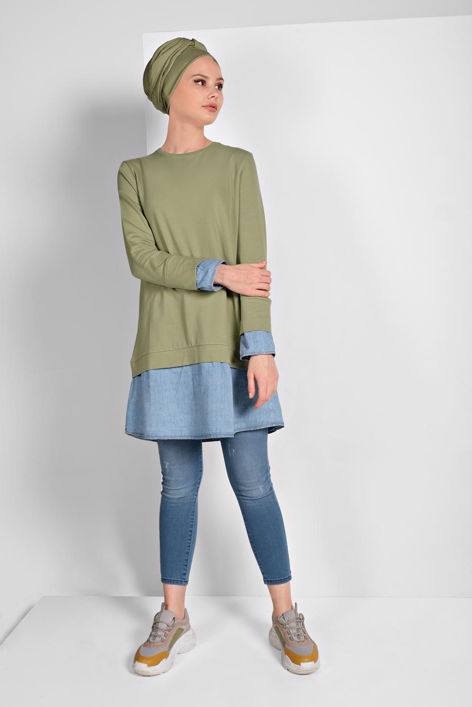 Vêtements hijab BLEU MARINE JEAN EN COTON 8003