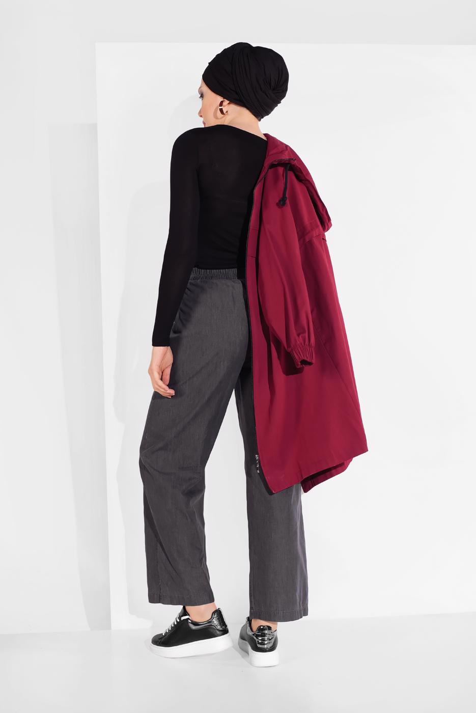 Tesettür giyim SİYAH BELİ LASTİKLİ CEPLİ DENİM PANTOLON 8101