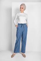 Vêtements hijab BLEU PANTALON EN JEAN TAILLE NOUÉE 8101 
