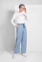 Tesettür giyim MAVİ BELİ LASTİKLİ CEPLİ DENİM PANTOLON 8101