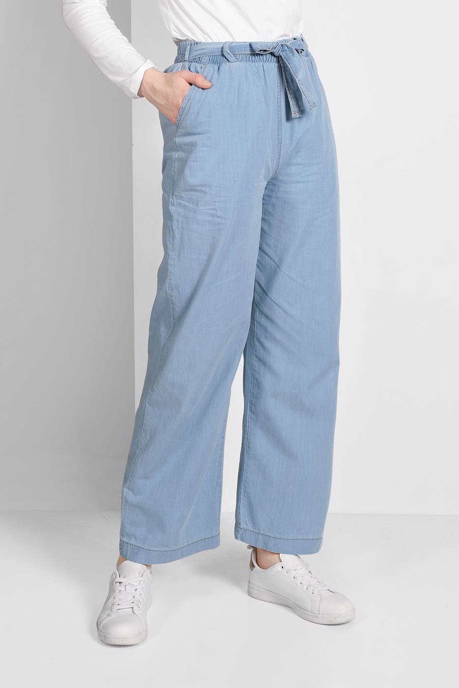 Tesettür giyim MAVİ BELİ LASTİKLİ CEPLİ DENİM PANTOLON 8101