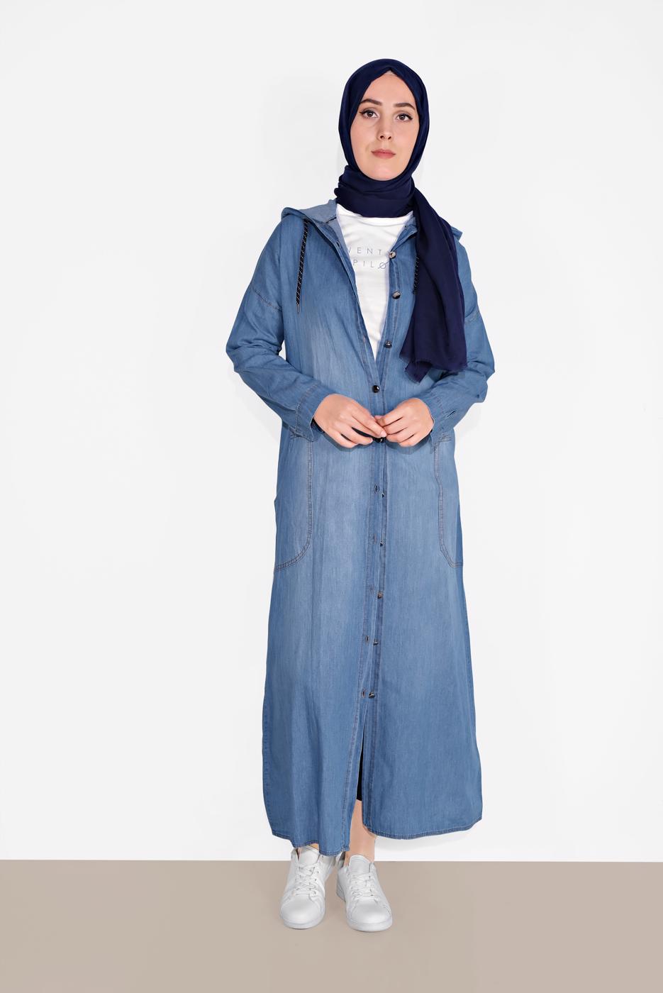 Vêtements hijab BLEU MARINE PARDESSUS EN JEAN BOUTONNÉ 701