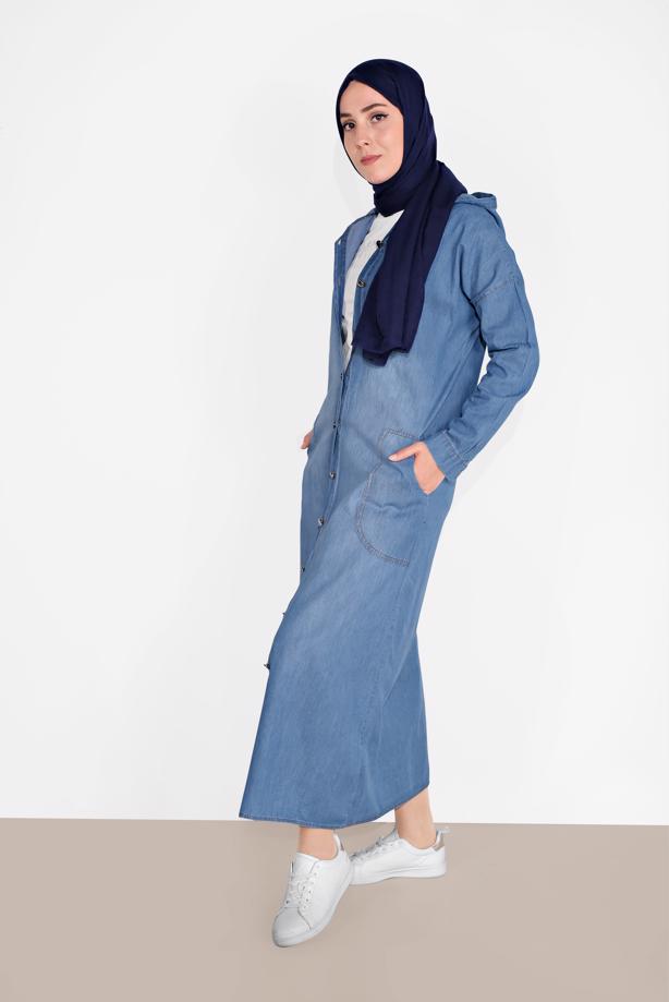Vêtements hijab  BUTTON-TRIMMED DENIM TOPCOAT 701 - TRENDTESETTÜR