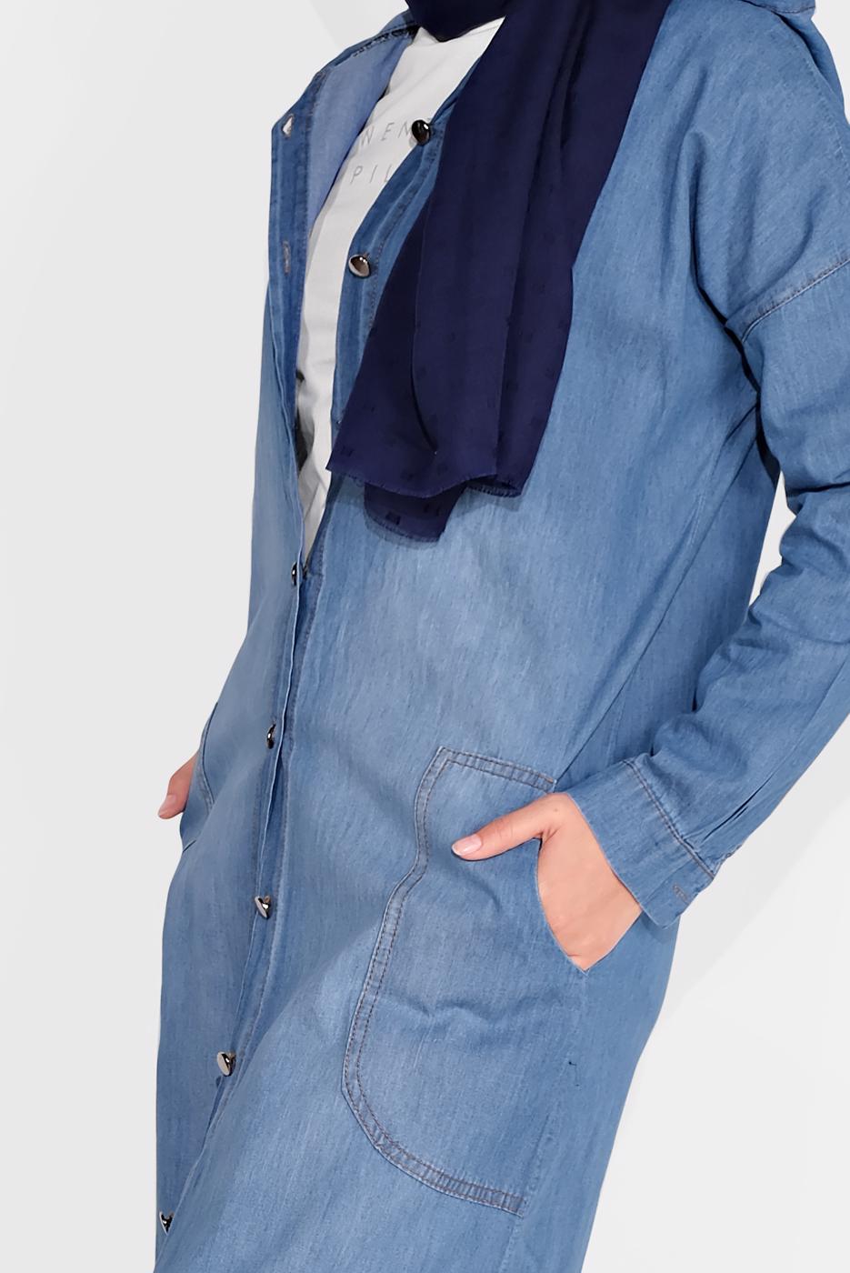 Vêtements hijab BLEU MARINE PARDESSUS EN JEAN BOUTONNÉ 701