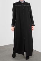 Hijab clothing BLACK ALVİNA EMBROIDERED ZIPPERED TOPCOAT 10221 