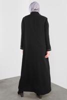 Hijab clothing BLACK ALVİNA EMBROIDERED ZIPPERED TOPCOAT 10221 