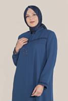 Hijab clothing NAVY BLUE ALVİNA EMBROIDERED ZIPPERED TOPCOAT 10221 