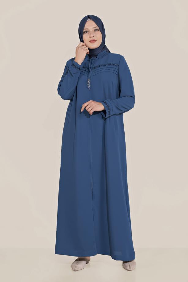 Vêtements hijab BLEU MARINE ALVİNA BRODÉ ZIPPER TOPCOAT 10221 - TRENDTESETTÜR