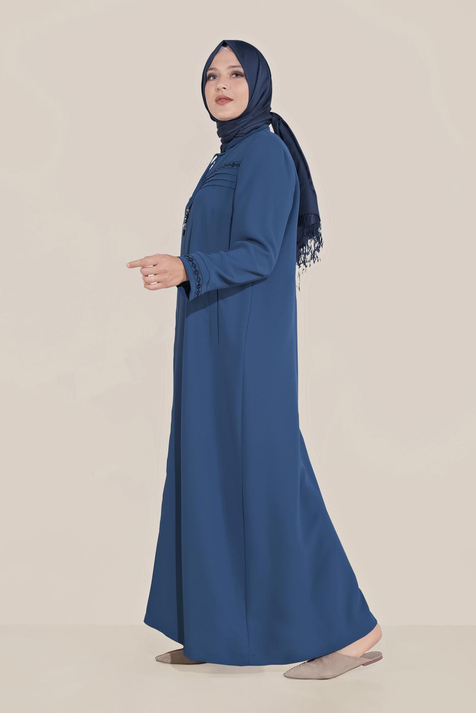 Hijab clothing NAVY BLUE ALVİNA EMBROIDERED ZIPPERED TOPCOAT 10221 