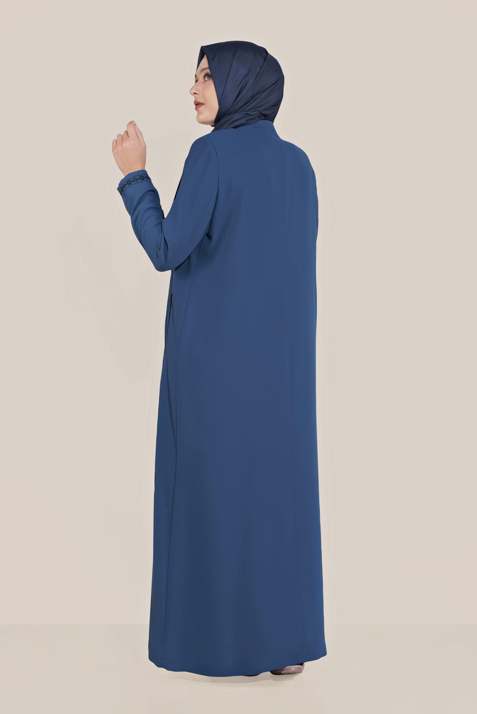 Hijab clothing NAVY BLUE ALVİNA EMBROIDERED ZIPPERED TOPCOAT 10221 